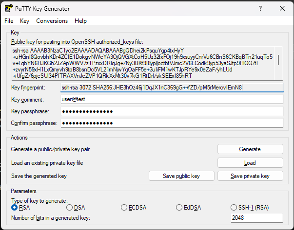 Screenshot of the loaded PuTTYgen private key